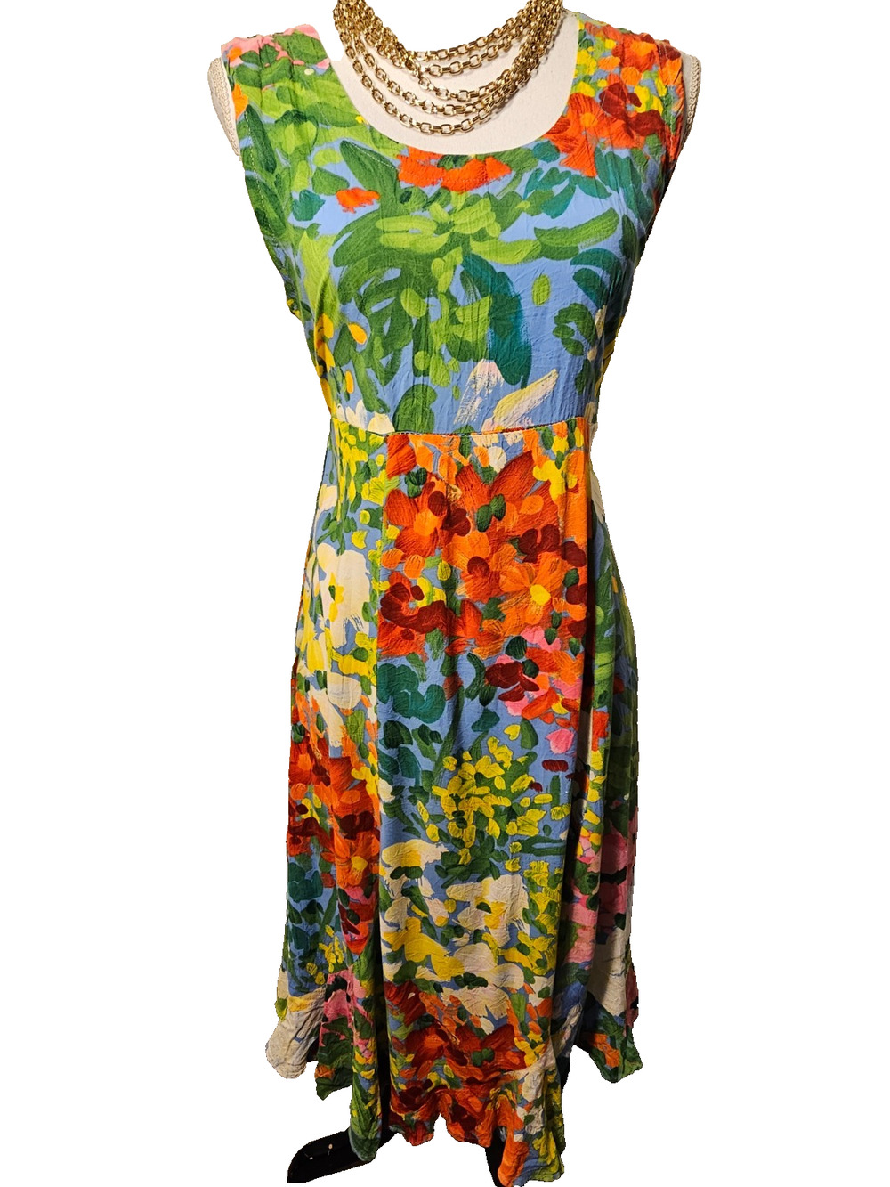 Vintage Vtg Jams World Womens Tropical Floral Sleeveless A Line Dress Small
